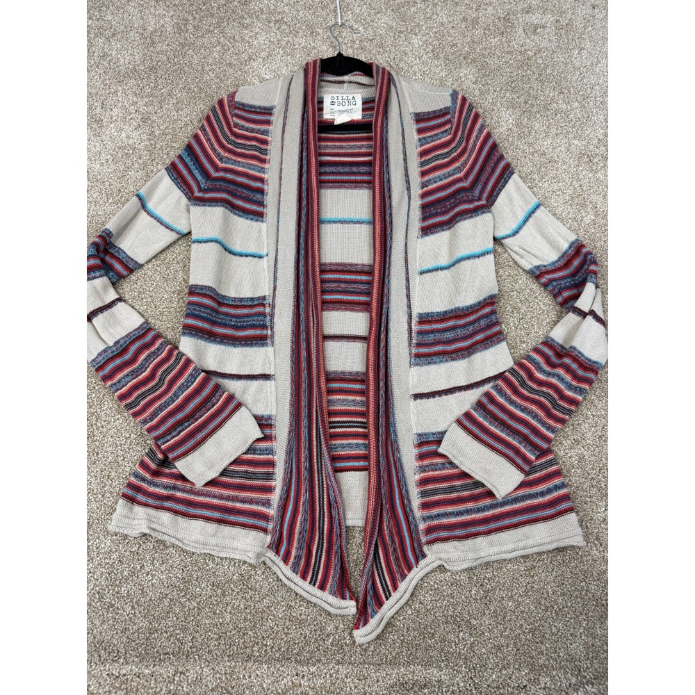 Billabong Womens‎ Striped Cardigan Sweater Multi L Boho Festival Earthy Hippie